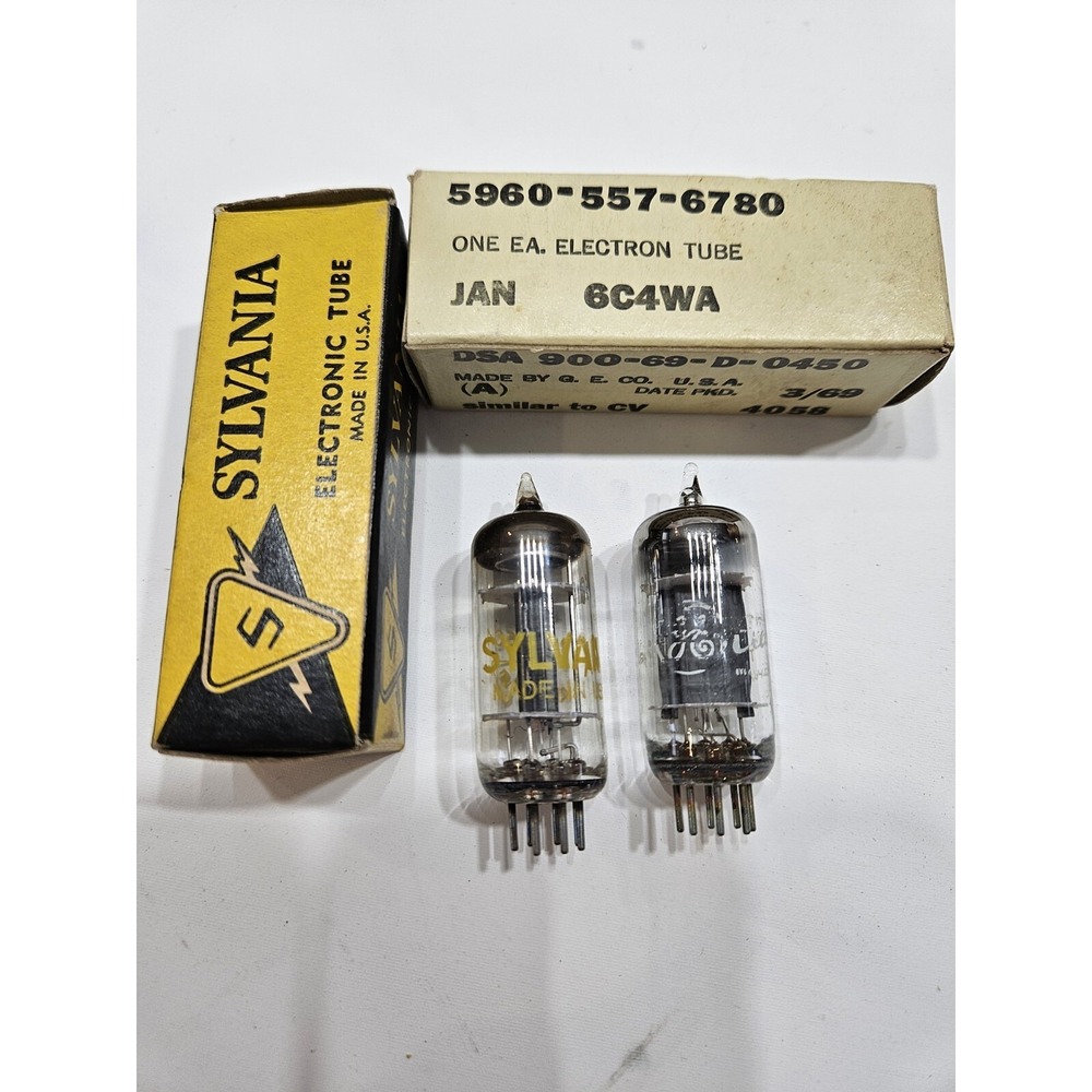 6C4 NOS GE & Sylvania radio audio amplifier vintage vacuum tubes Not tested